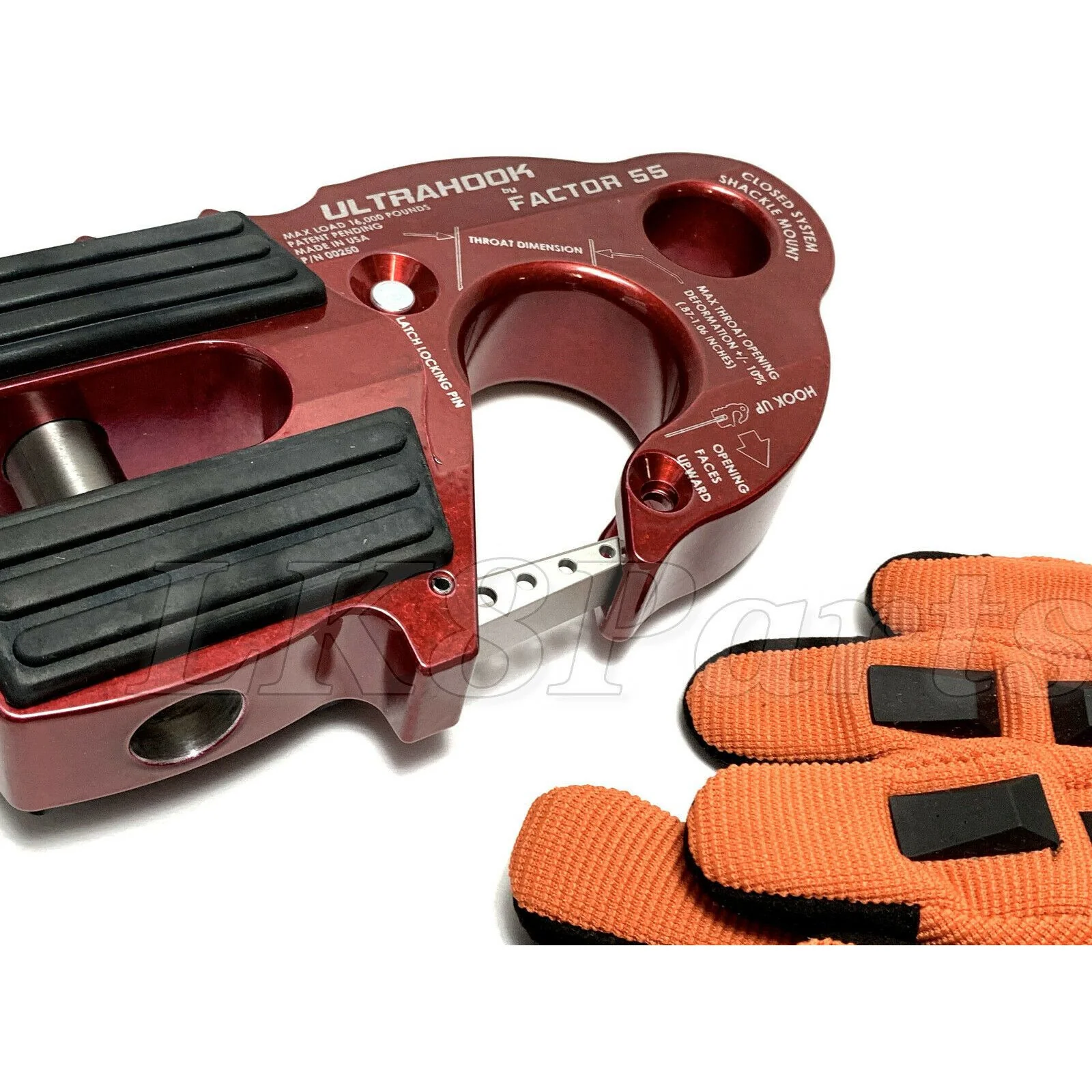 Factor 55 Red UltraHook Winch Hook & ARB Gloves kit For Up To 3/8" Winch Rope - Image 2